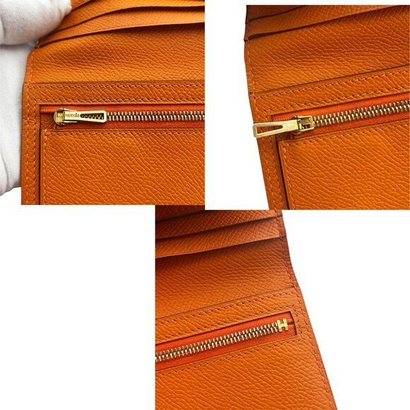 Hermès Orange Epsom Leather Palladium Finish Bearn Wallet - Picture 7 of 10